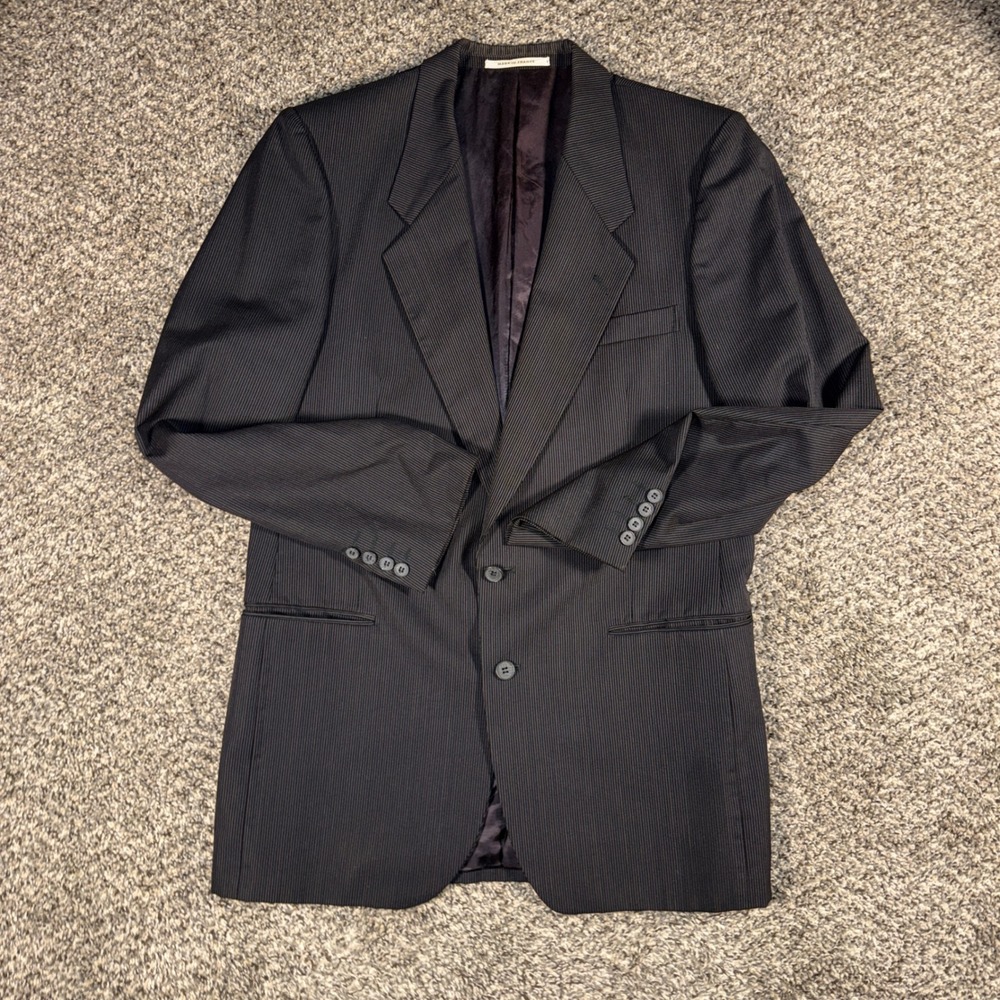Vintage 80s Yves Saint Laurent Mens Pinstripe Blazer 40R Black Brown Wool France